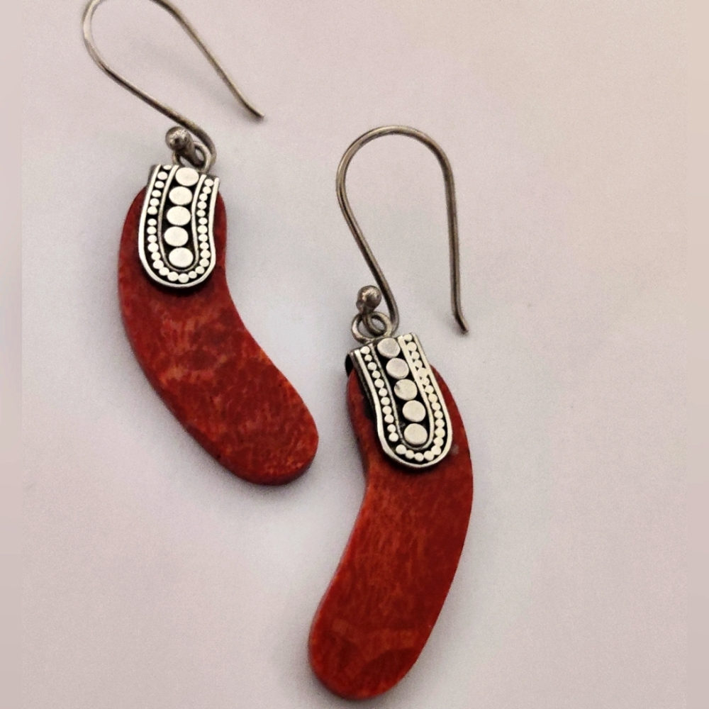 Genuine Red Sponge Coral Dangling Earrings